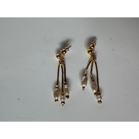 Sarah Cov Vintage Earrings Gold Pearl Clip Dangle Quiet Luxury Old Money Classic - Picture 4 of 7